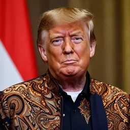 A Portrait Photo of Trump wearing batik from Indonesia, award winning photography, sigma 85mm Lens F/1.4, perfect faces