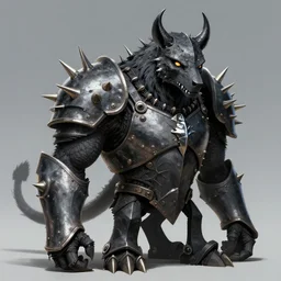 hellhound with spikes all over its armor, digital illustration
