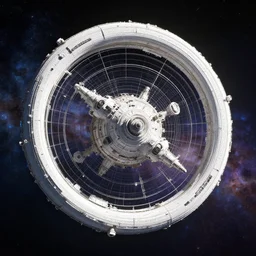 a torus shaped space station made of white metal, view from above, endless cosmos in the background, 8K resolution, unreal engine, realistic, highly detailed, digital painting, artstation, concept art, illustration