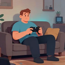 a big sitting on a couch playing Xbox digital art