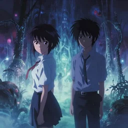 a high definition screenshot from the haunting and strange cyberpunk anime film ; a strange and ethereal dreamscape, digital painting by makoto shinkai and yoshitaka amano, surrealism, trending on artstation, cinematic