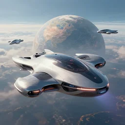 futuristic planet, concept art, flying cars on the background