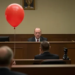 still from better call saul, saul goodman in court with red ballon, cinematic shot