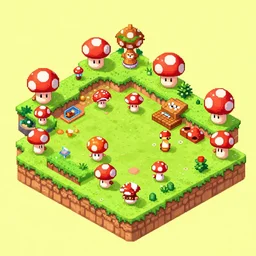 isometric pixel art view of the mushroom kingdom