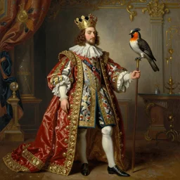 the royal king's hoot by greg hildebrant fancy rococo baroque regal oil painting high quality award winning clothed in fancy garb