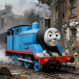 dead thomas the tank engine, decayed city, trending on artstation