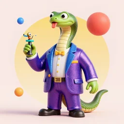 anthropomorphic snake oil salesman, spangly suit, DMT colourful maximalist geometry