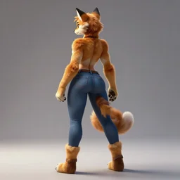 wide angle beautiful full body portrait of a strong female anthropomorphic anthro lynx fursona from behind wearing jeans and no boots, paw pads instead of feet and arms, character design by alena aenami, disney, anime, manga, artgerm, furaffinity, detailed, soft lighting,
