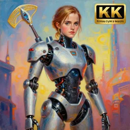 emma watson, chrome robot, matte oil painting, retrofuturistic, colorful, concept art, science fantasy, rpg, epic, dungeons & dragons, sharp focus, award - winning, extremely detailed, 4 k, 8 k