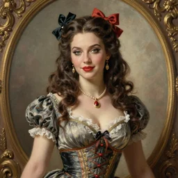 medusa dressed in pin up style, ultra detailed, beautiful, decolte, by greg hildebrandt fancy rococo baroque oil painting high quality clothed in fancy garb in pin up style
