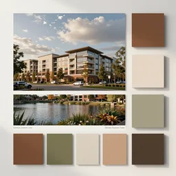 inspiration board color palette for branding a suburban office park