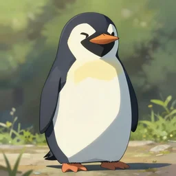 a geometric penguin from far away, highly detailed, by makoto shinkai, cartoon