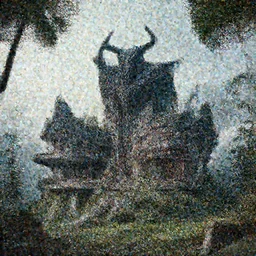 Beautiful brutalist house of demon lord on a secluded mountain with trees around