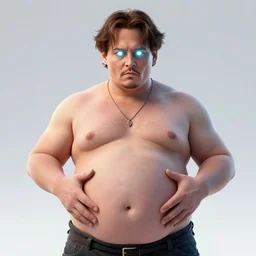 fat overweight johnny depp showing his belly, sci fi, glowing eyes, volumetric lights, gold theme, art nouveau botanicals, intricate, highly detailed, digital painting, artstation, concept art, smooth, sharp focus, cinematic, illustration, beautiful face, art by artgerm and greg rutkowski and alphonse mucha