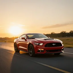 a ford mustang driving into the sunset