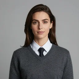 portrait of a woman wearing a ( sweater ) over a ( shirt and tie ), by donato giancola.
