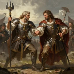 Battles between honor and humanity, historical artistic depiction, trending on artstation, digital art, by Greg Rutkowski