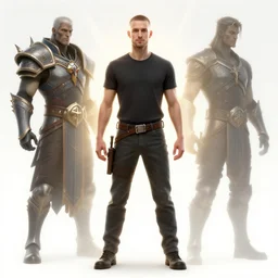 buzzcut hair stubble male, aphelios draven, dndbeyond, bright, realistic, dnd character portrait, full body, art by ralph horsley, dnd, rpg, lotr game design fanart by concept art, behance hd, artstation, deviantart, global illumination radiating a glowing aura global illumination ray tracing hdr render in unreal engine 5