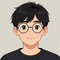 portrait of a cute young man with round glasses and black hair, anime portrait by beeple, trending on artstation,