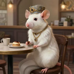 photography of a female anthropomorphic albino rat fursona hipster sitting in a coffee shop, deep focus, d & d, fantasy, intricate, elegant, highly detailed, digital painting, artstation, concept art, matte, sharp focus, illustration, hearthstone, art by artgerm and greg rutkowski and alphonse mucha
