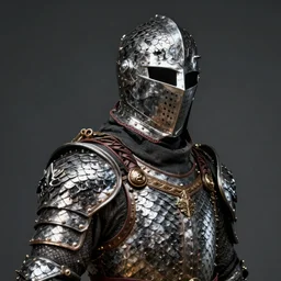 Portrait of a medieval warrior wearing armor made of dragon scales, hyperrealistic digital art