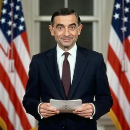 Mr Bean elected as the president of the United States, 1980 archival photo