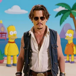 film still of johnny depp in the simpsons of the caribbean sea movie