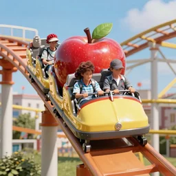 an apple riding a Rollercoaster