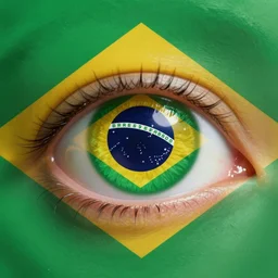 realistc Photo Symetrical award wining Brazil flag on eye