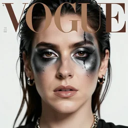 photo of lana del rey wearing black metal face paint, vogue magazine, highly realistic