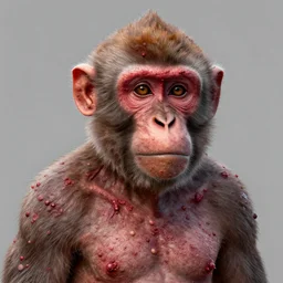 a hyperrealistic surreal portrait of open sores, bumps, skin wounds, surface hives on the skin of a monkey covered with pox, hives, bumps, highly detailed, by Jason Edmiston and Dan Hillier, octane render