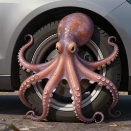 octopus wrapped around a car wheel, illustration, artstation, detailed, smooth