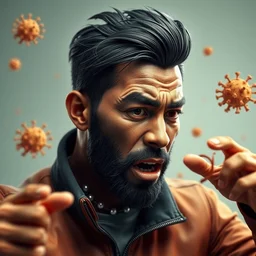 a brown man with black hair fighting a virus, 3 d, photorealistic
