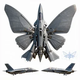 mechanized butterfly with wings spread, gunmetal grey, very symmetrical, orthographic view, top down view, bottom view, side view, blueprints, mecha, lockheed martin f - 3 5 lightning ii, fighter jet, cybernetic, robotic, highly detailed, artstation, autodesk maya, super realistic, unreal engine