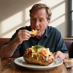 tucker carlson eating a fully loaded baked potato