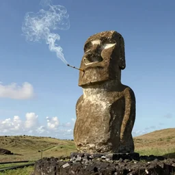 a moai smoking a cigarette, gopro photo, cigarette, realistic, easter island - n 8