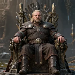 Alexander Lukashenko as a Jarl in The Elder Scrolls V: Skyrim sitting on his throne