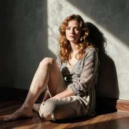 Jenna Fischer sitting on the floor, by Edmund Blair Leighton