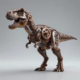 photo of T-Rex made out of wires and rusty Gears, Full-body,