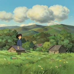 whimsical landscape by magritte and studio ghibli, hakone, surrealist