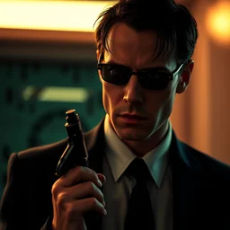 pulp fiction portrait digital colored photo of matrix agent smith, sharp focus, cinematic lighting, sharp focus, 4 k reservoir dogs photo by lexi sun