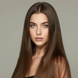 add long straight hair to photo, very pretty model, heart shaped face, green eyes