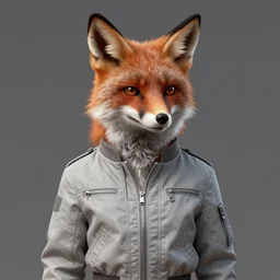 hyperdetailed anthropomorphic fox wearing a pale gray flight jacket, highly detailed portrait, unreal engine, digital painting, sharp focus illustration, artstation hq. intricate, elegant, medium shot, art by aleksi briclot