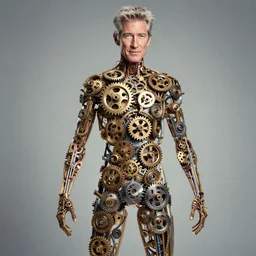 color studio photo of richard gere body made out of gears