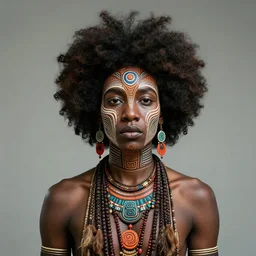 a a portrait of an afro futuristic shaman with patterns by android jones