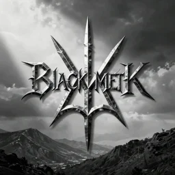 black metal band logo, metal font, unreadable, black and white