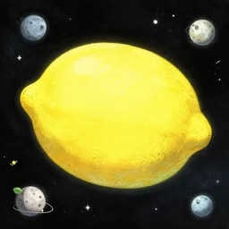 lemon space cruiser lemon-shaped, in space by Greg Staples and Greg Rutkowski