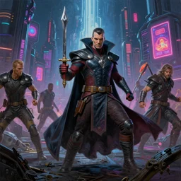 realistic landscape beautiful detailed painting of cinematic movie screenshoot, vampiric yondu in gotg 1. action sequence, created by gustave dore and greg rutkowski, high detailed, smooth draw, synthwave neon retrofuturism, intricate, realistic proportions, dramatic lighting, trending on artstation.