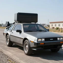 a time-traveling delorean styled semi truck
