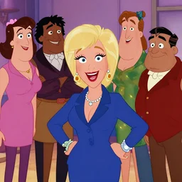 pixar cartoon character of bea arthur being happy with her friends from the golden girls. style by petros afshar, christopher balaskas, goro fujita, and rolf armstrong.